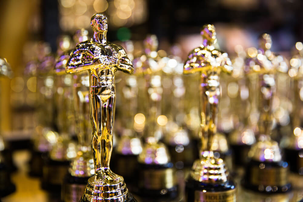 Several Oscar trophies on display.